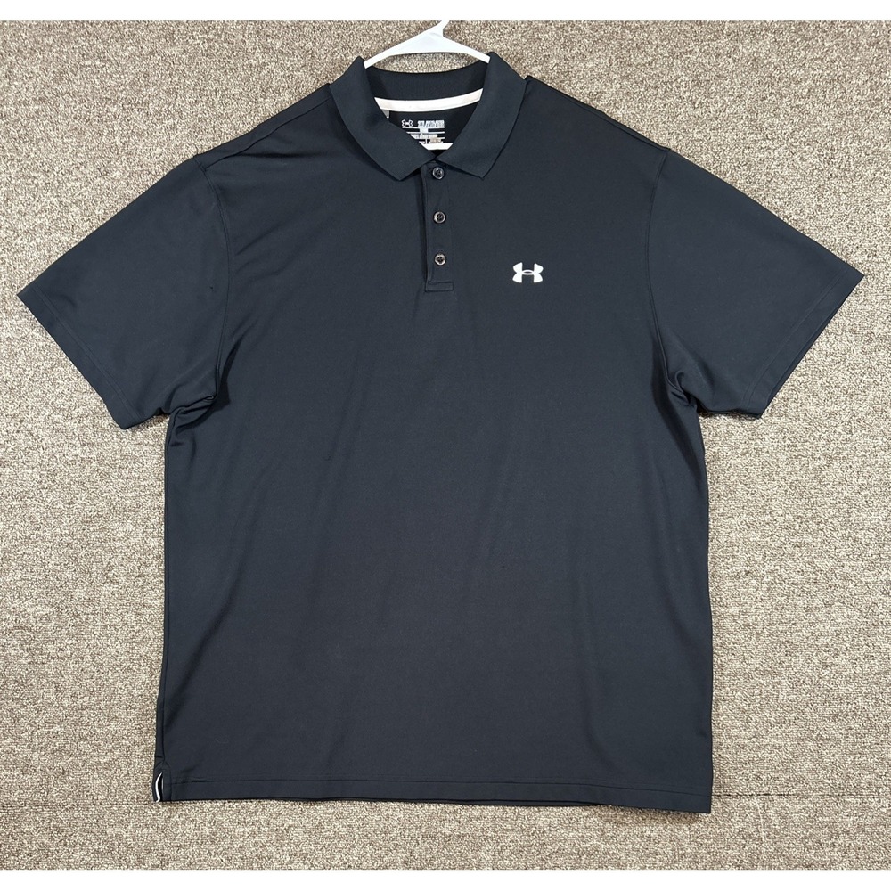 UNDER ARMOUR HEAT GEAR XXL Men's Loose Golf Polo Shirt Black Dri Fit